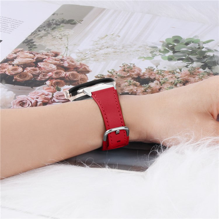 For Google Pixel Watch 2 / Pixel Watch Genuine Cowhide Leather Watch Band Replacement Smart Bracelet Strap - Red