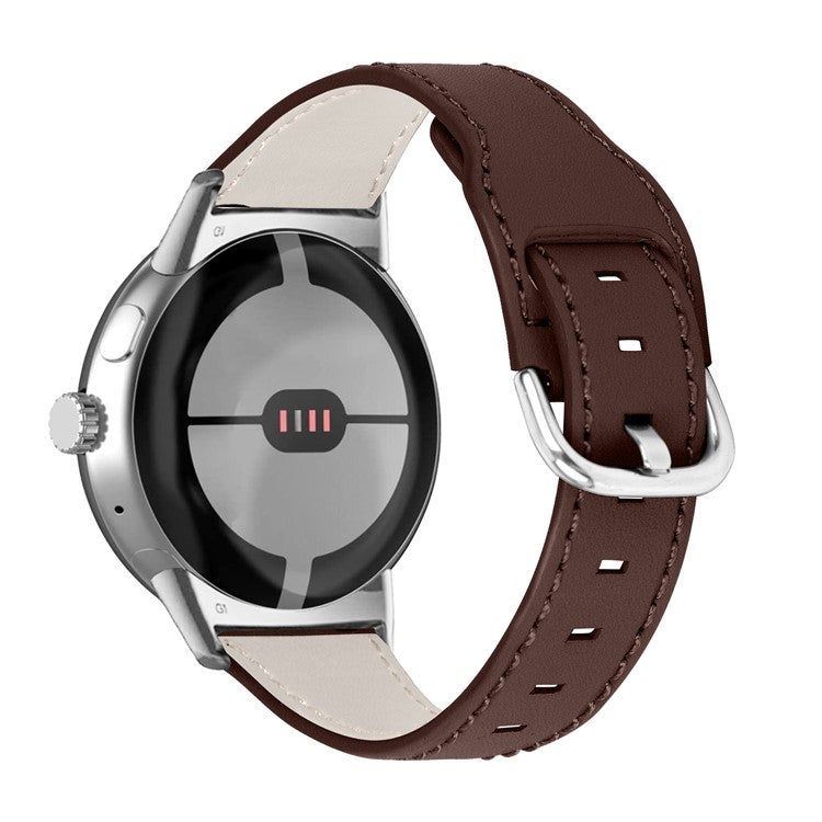 For Google Pixel Watch 2 / Pixel Watch Genuine Cowhide Leather Watch Band Replacement Smart Bracelet Strap - Chocolate