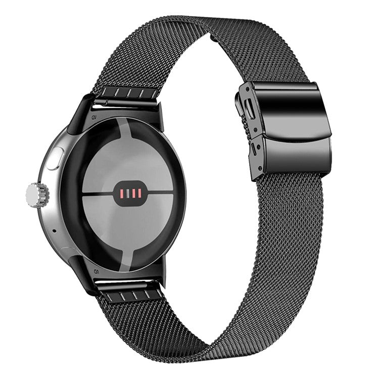 For Google Pixel Watch 2 / Pixel Watch Stainless Steel Milanese Strap Replacement Wrist Band with Closure Buckle - Black