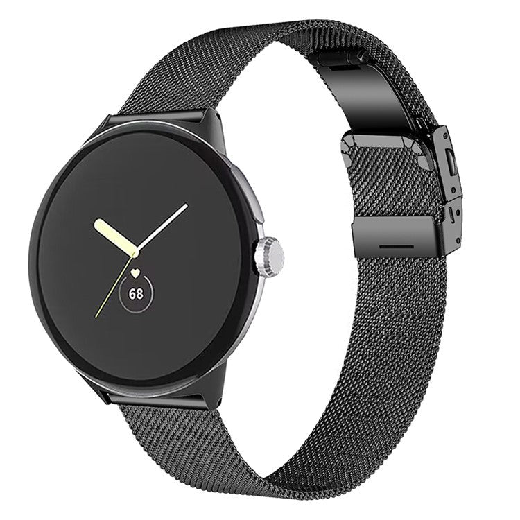 For Google Pixel Watch 2 / Pixel Watch Stainless Steel Milanese Strap Replacement Wrist Band with Closure Buckle - Black