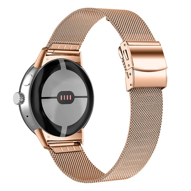 For Google Pixel Watch 2 / Pixel Watch Stainless Steel Milanese Strap Replacement Wrist Band with Closure Buckle - Rose Gold
