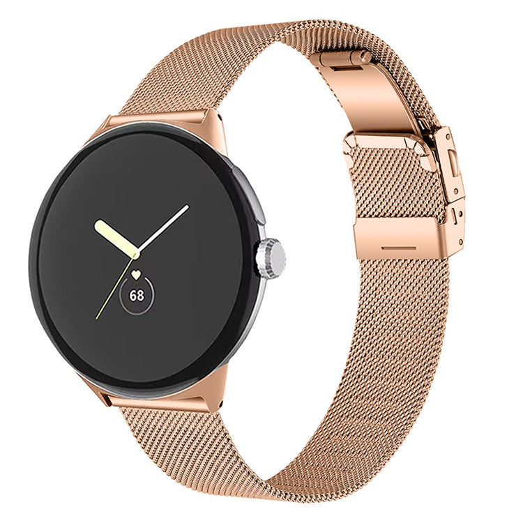 For Google Pixel Watch 2 / Pixel Watch Stainless Steel Milanese Strap Replacement Wrist Band with Closure Buckle - Rose Gold
