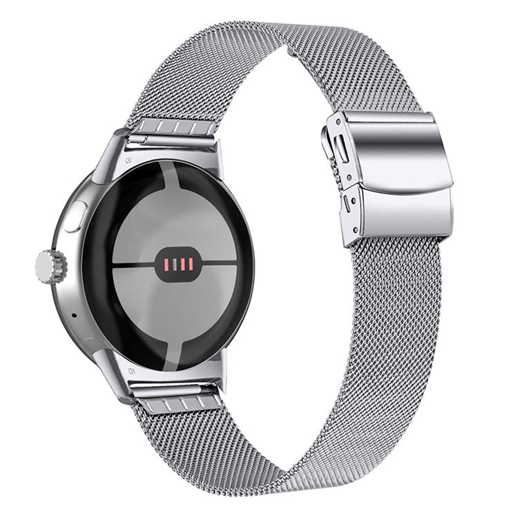 For Google Pixel Watch 2 / Pixel Watch Stainless Steel Mesh Milanese Strap Adjustable Wrist Band with Closure Buckle - Silver