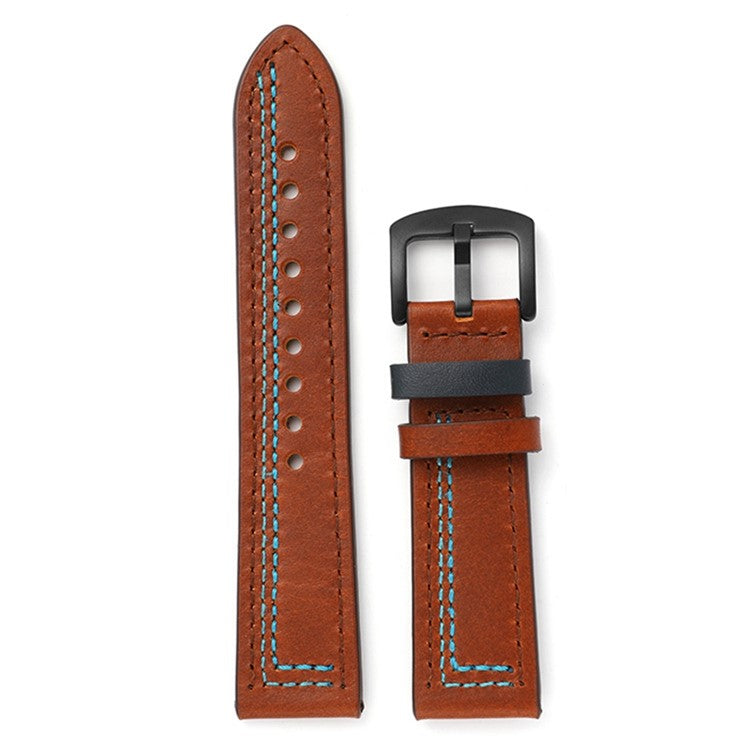 For Samsung Galaxy Watch3 45mm / Huami Amazfit Pace / Stratos Watch Leather Strap 22mm Watch Band - Dark Brown / Baby Blue