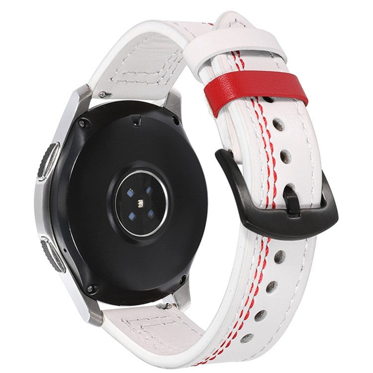 For Samsung Galaxy Watch3 45mm / Huami Amazfit Pace / Stratos Watch Leather Strap 22mm Watch Band - White / Red Stitch