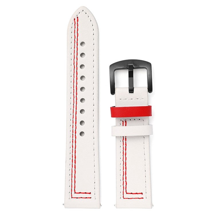 For Samsung Galaxy Watch3 45mm / Huami Amazfit Pace / Stratos Watch Leather Strap 22mm Watch Band - White / Red Stitch