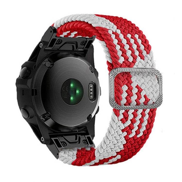 For Garmin Fenix 7 / Epix / Instinct 2 / Approach S62 / Fenix 5 Nylon Strap 22mm Smart Watch Band with Buckle - Red / White