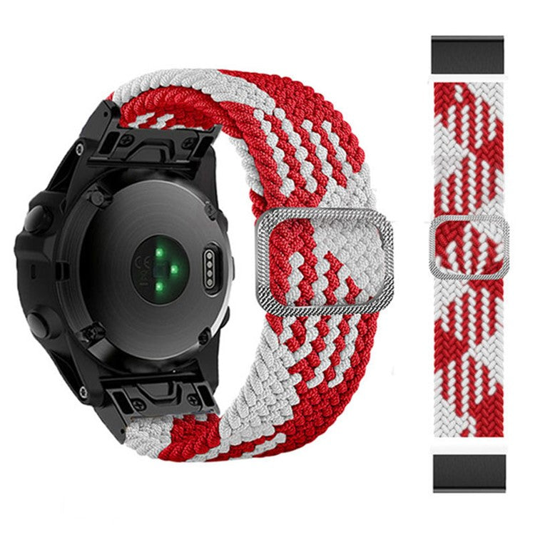 For Garmin Fenix 7 / Epix / Instinct 2 / Approach S62 / Fenix 5 Nylon Strap 22mm Smart Watch Band with Buckle - Red / White