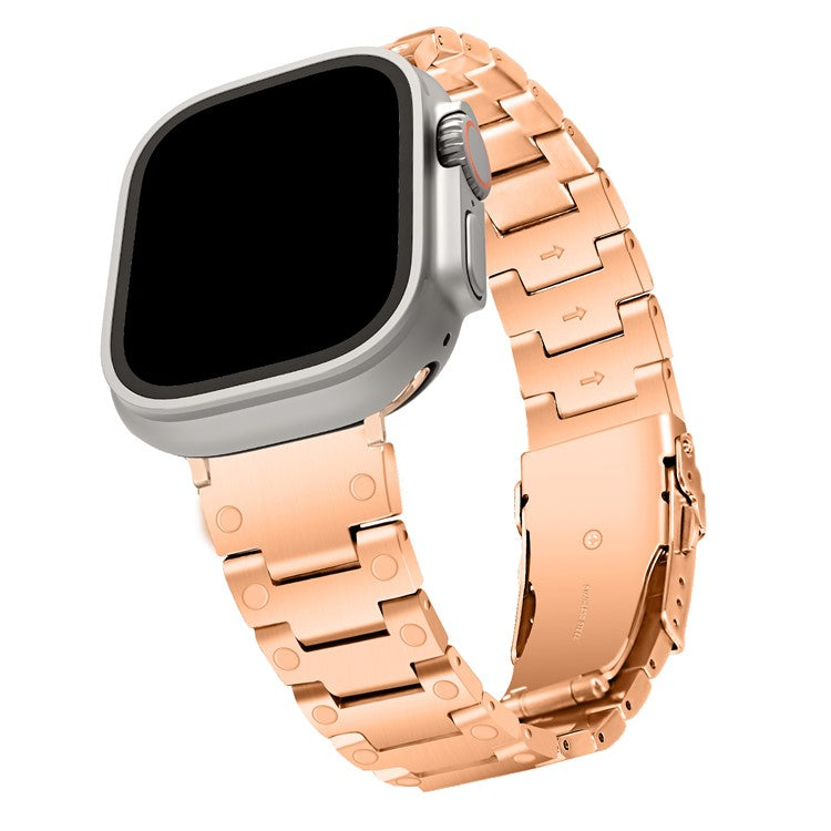 For Apple Watch Series 10 46mm / Ultra 2 Ultra 49mm / Series 9 8 7 45mm / 6 5 4 SE (2023) SE (2022) SE 44mm / 3 2 1 42mm Smart Watch Band Stainless Steel Strap - Rose Gold