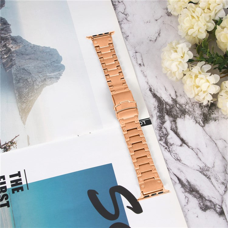 For Apple Watch Series 10 46mm / Ultra 2 Ultra 49mm / Series 9 8 7 45mm / 6 5 4 SE (2023) SE (2022) SE 44mm / 3 2 1 42mm Smart Watch Band Stainless Steel Strap - Rose Gold