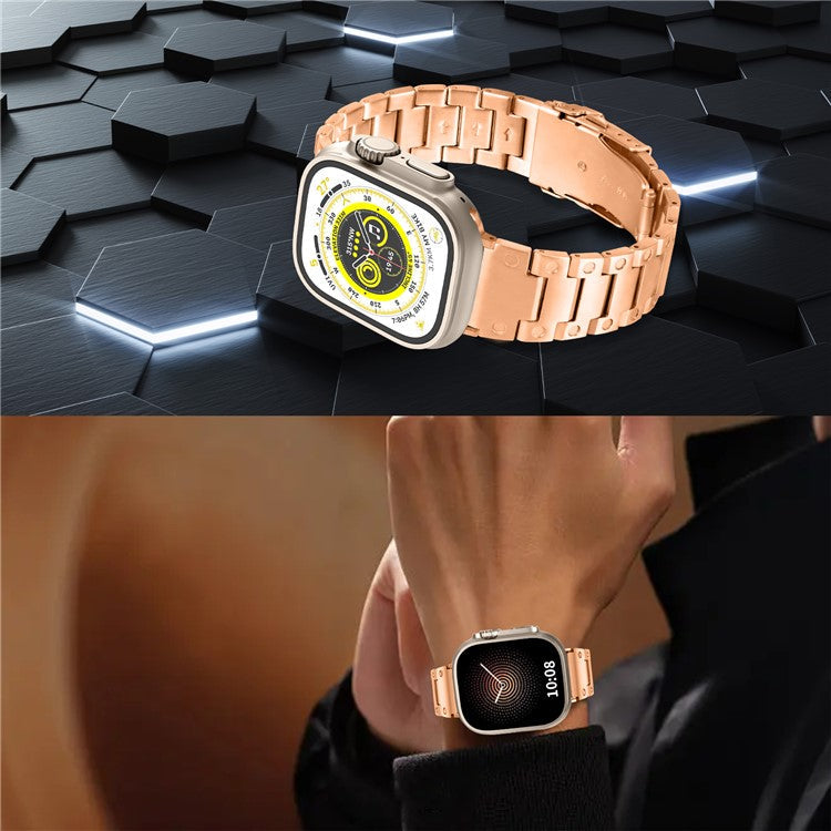 For Apple Watch Series 10 46mm / Ultra 2 Ultra 49mm / Series 9 8 7 45mm / 6 5 4 SE (2023) SE (2022) SE 44mm / 3 2 1 42mm Smart Watch Band Stainless Steel Strap - Rose Gold