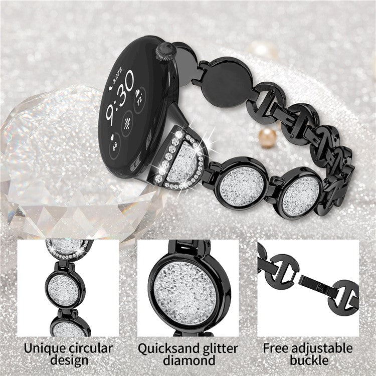 Quicksand Watch Band for Google Pixel Watch 2 / Pixel Watch Rhinestone Decorated Watch Strap - Black
