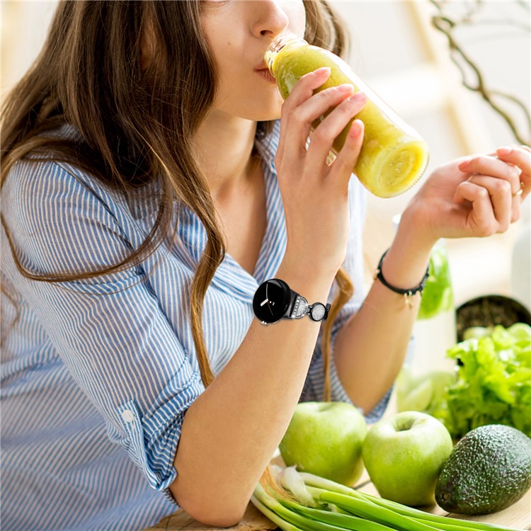 Quicksand Watch Band for Google Pixel Watch 2 / Pixel Watch Rhinestone Decorated Watch Strap - Black