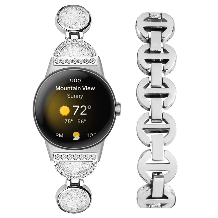 Quicksand Watch Band for Google Pixel Watch 2 / Pixel Watch Rhinestone Decorated Watch Strap - Silver