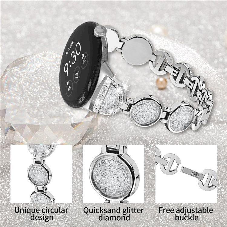 Quicksand Watch Band for Google Pixel Watch 2 / Pixel Watch Rhinestone Decorated Watch Strap - Silver