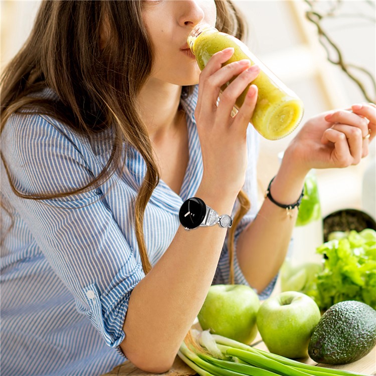 Quicksand Watch Band for Google Pixel Watch 2 / Pixel Watch Rhinestone Decorated Watch Strap - Silver