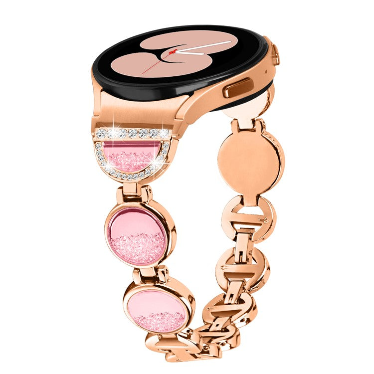 For Samsung Galaxy Watch4 Active 40mm / 44mm / Watch4 Classic 42mm / 46mm Strap Quicksand Rhinestone Watch Band - Rose Gold