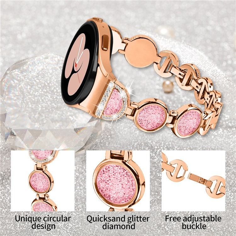 For Samsung Galaxy Watch4 Active 40mm / 44mm / Watch4 Classic 42mm / 46mm Strap Quicksand Rhinestone Watch Band - Rose Gold