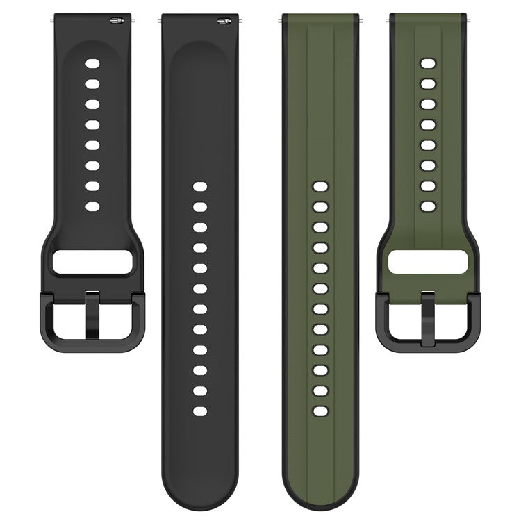 For Samsung Galaxy Watch3 41mm 45mm / Huawei Watch 3 Soft Silicone Watch Band 22mm Dual Color Watch Strap Replacement - Dark Green / Black
