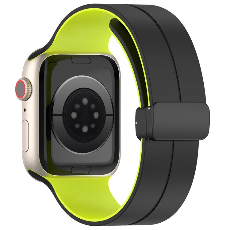 Watch Strap for Apple Watch Series 10 42mm / 9 8 7 41mm / SE (2023) SE (2022) SE 6 5 4 40mm / 3 2 1 38mm Bi-Color Silicone Magnetic Buckle Wrist Band - Black / Green