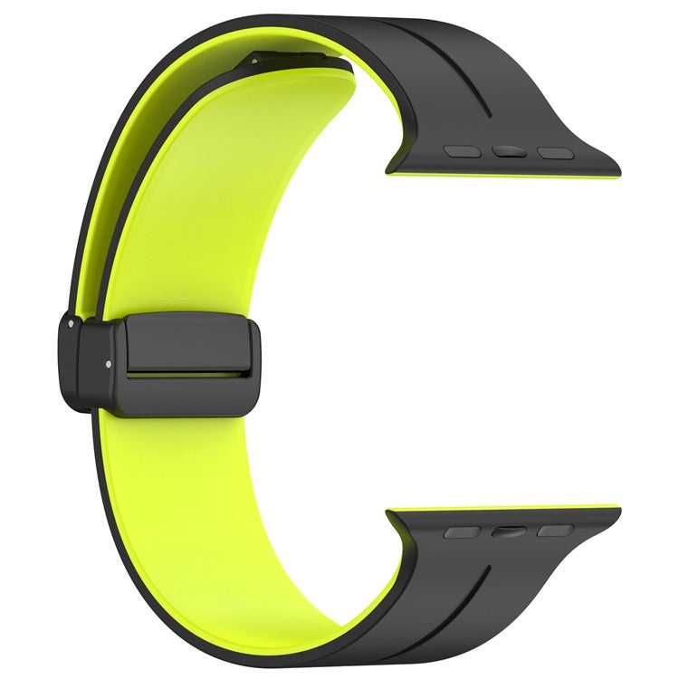 Watch Strap for Apple Watch Series 10 42mm / 9 8 7 41mm / SE (2023) SE (2022) SE 6 5 4 40mm / 3 2 1 38mm Bi-Color Silicone Magnetic Buckle Wrist Band - Black / Green