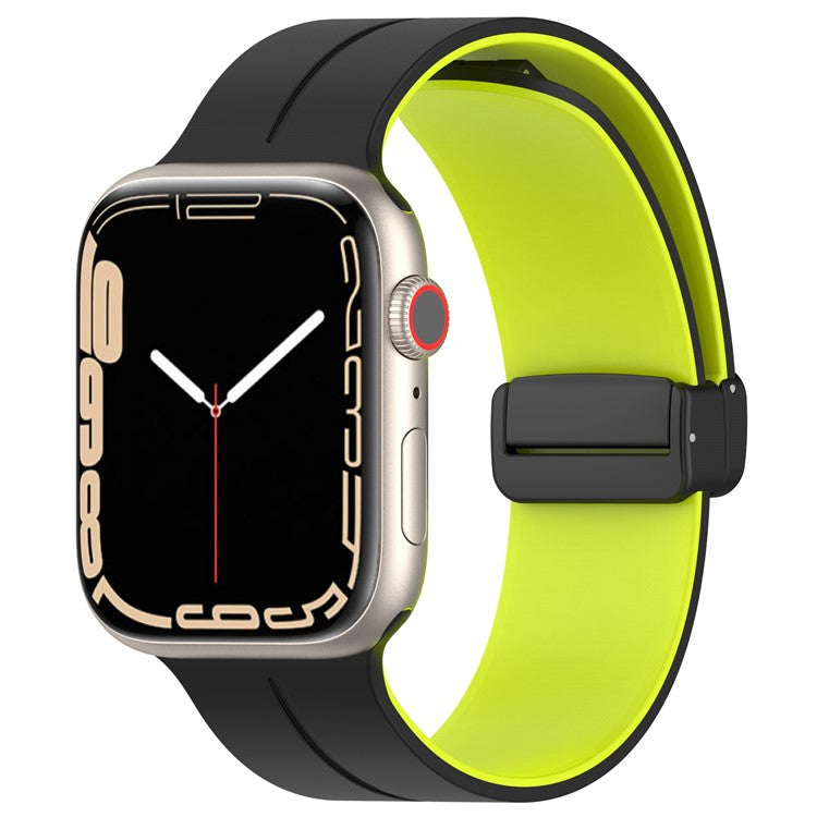 Watch Strap for Apple Watch Series 10 42mm / 9 8 7 41mm / SE (2023) SE (2022) SE 6 5 4 40mm / 3 2 1 38mm Bi-Color Silicone Magnetic Buckle Wrist Band - Black / Green