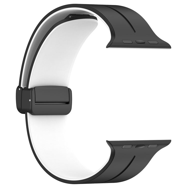For Apple Watch Series 10 46mm / Ultra 2 Ultra 49mm / Series 9 8 7 45mm / 6 5 4 SE (2023) SE (2022) SE 44mm / 3 2 1 42mm Silicone Watch Band Magnetic Buckle Wrist Strap - Black / White