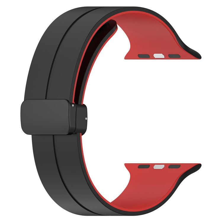 For Apple Watch Series 10 46mm / Ultra 2 Ultra 49mm / Series 9 8 7 45mm / 6 5 4 SE (2023) SE (2022) SE 44mm / 3 2 1 42mm Silicone Watch Band Magnetic Buckle Wrist Strap - Black / Red