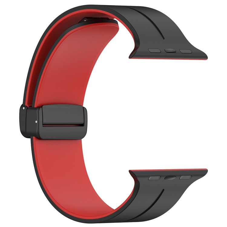 For Apple Watch Series 10 46mm / Ultra 2 Ultra 49mm / Series 9 8 7 45mm / 6 5 4 SE (2023) SE (2022) SE 44mm / 3 2 1 42mm Silicone Watch Band Magnetic Buckle Wrist Strap - Black / Red