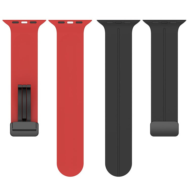 For Apple Watch Series 10 46mm / Ultra 2 Ultra 49mm / Series 9 8 7 45mm / 6 5 4 SE (2023) SE (2022) SE 44mm / 3 2 1 42mm Silicone Watch Band Magnetic Buckle Wrist Strap - Black / Red
