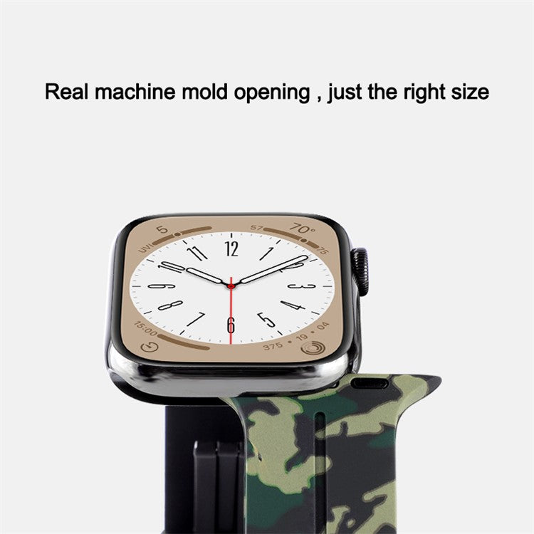 For Apple Watch Series 10 46mm / Ultra 2 Ultra 49mm / Series 9 8 7 45mm / 6 5 4 SE (2023) SE (2022) SE 44mm / 3 2 1 42mm Camouflage Silicone Watch Band Magnetic Buckle Strap - Black