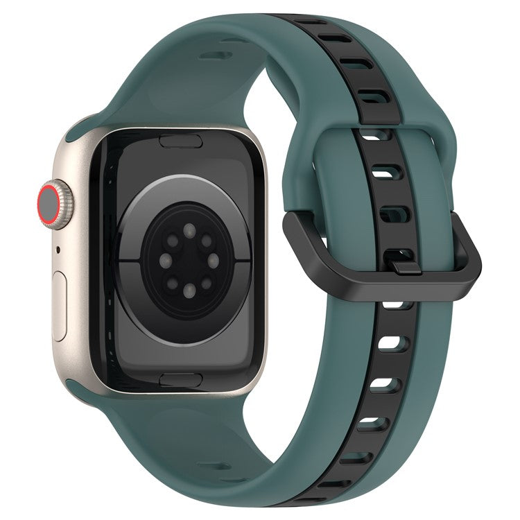 For Apple Watch Series 10 46mm / Ultra 2 Ultra 49mm / Series 9 8 7 45mm / 6 5 4 SE (2023) SE (2022) SE 44mm / 3 2 1 42mm Silicone Strap Dual Color Watchband - Olive Green / Black