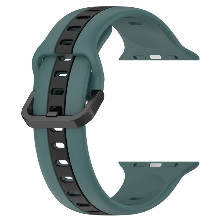 For Apple Watch Series 10 46mm / Ultra 2 Ultra 49mm / Series 9 8 7 45mm / 6 5 4 SE (2023) SE (2022) SE 44mm / 3 2 1 42mm Silicone Strap Dual Color Watchband - Olive Green / Black