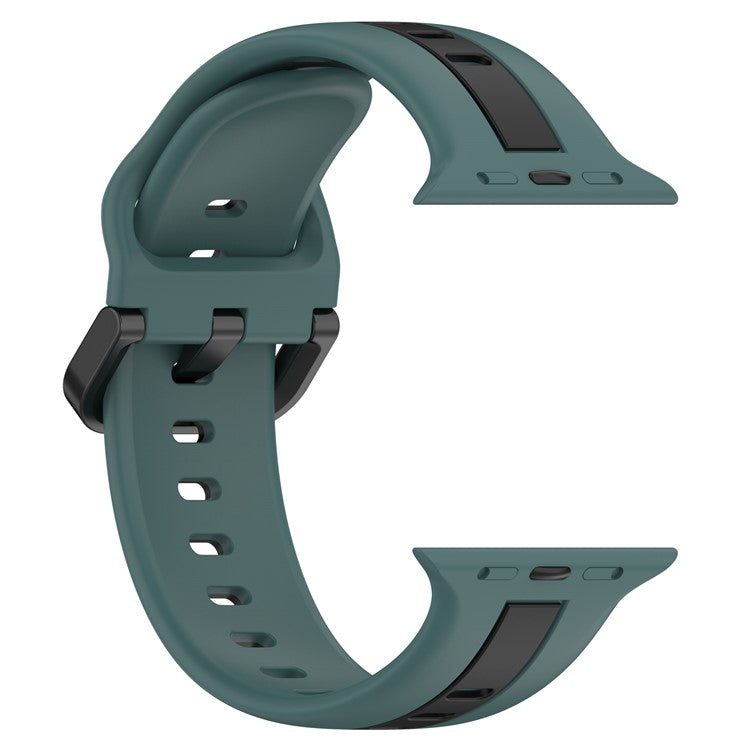 For Apple Watch Series 10 46mm / Ultra 2 Ultra 49mm / Series 9 8 7 45mm / 6 5 4 SE (2023) SE (2022) SE 44mm / 3 2 1 42mm Silicone Strap Dual Color Watchband - Olive Green / Black