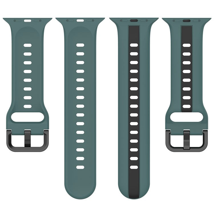 For Apple Watch Series 10 46mm / Ultra 2 Ultra 49mm / Series 9 8 7 45mm / 6 5 4 SE (2023) SE (2022) SE 44mm / 3 2 1 42mm Silicone Strap Dual Color Watchband - Olive Green / Black
