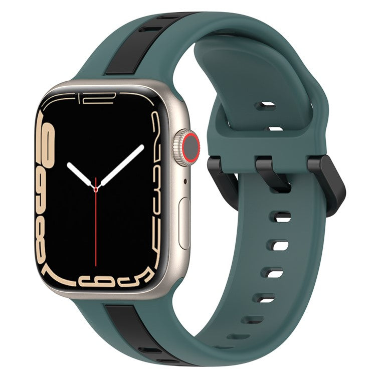For Apple Watch Series 10 46mm / Ultra 2 Ultra 49mm / Series 9 8 7 45mm / 6 5 4 SE (2023) SE (2022) SE 44mm / 3 2 1 42mm Silicone Strap Dual Color Watchband - Olive Green / Black