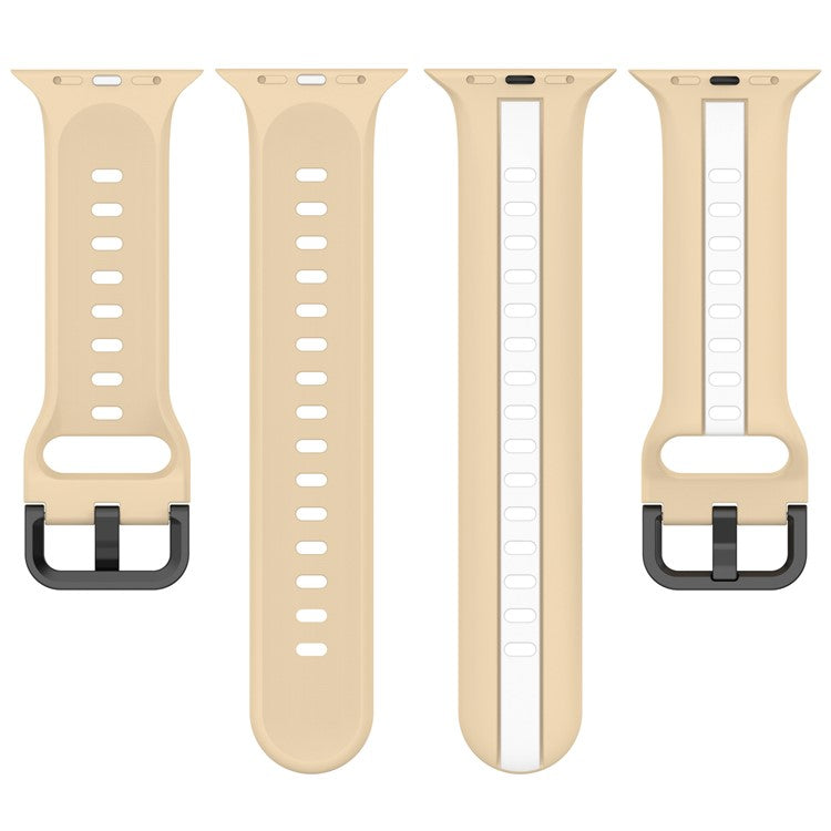For Apple Watch Series 10 46mm / Ultra 2 Ultra 49mm / Series 9 8 7 45mm / 6 5 4 SE (2023) SE (2022) SE 44mm / 3 2 1 42mm Silicone Strap Dual Color Watchband - Khaki / White