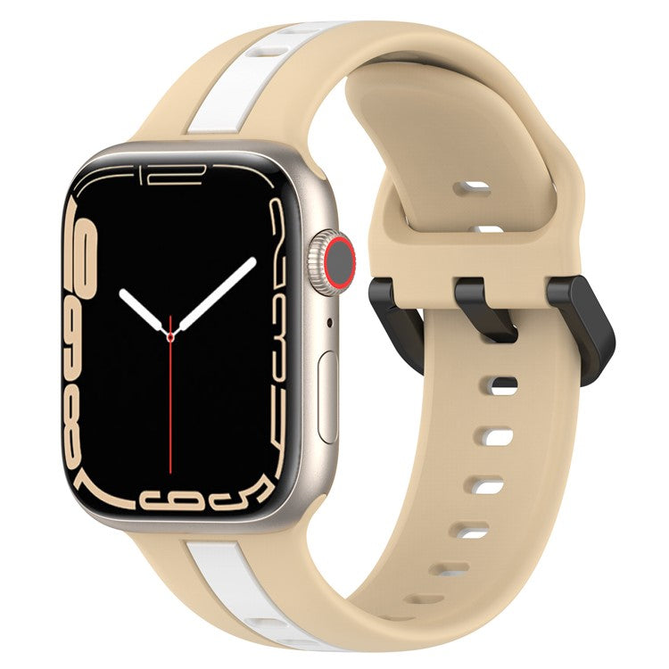 For Apple Watch Series 10 46mm / Ultra 2 Ultra 49mm / Series 9 8 7 45mm / 6 5 4 SE (2023) SE (2022) SE 44mm / 3 2 1 42mm Silicone Strap Dual Color Watchband - Khaki / White