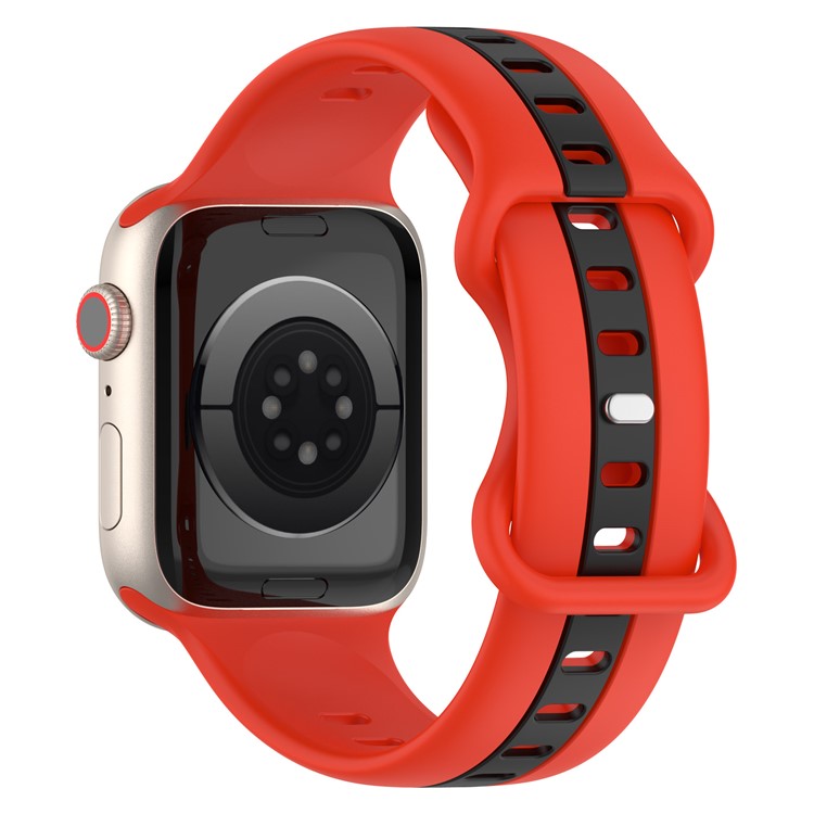 For Apple Watch Series 10 46mm / Ultra 2 Ultra 49mm / Series 9 8 7 45mm / 6 5 4 SE (2023) SE (2022) SE 44mm / 3 2 1 42mm Watch Strap Dual Color Silicone Watch Band - Red / Black