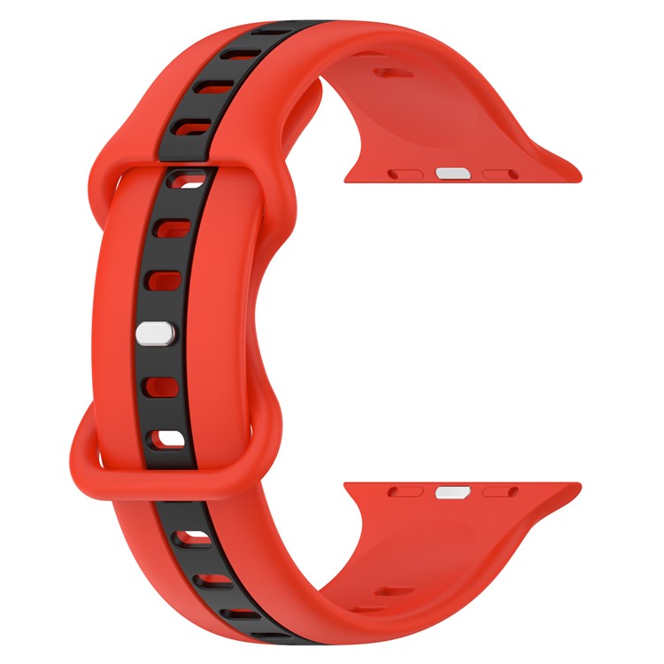 For Apple Watch Series 10 46mm / Ultra 2 Ultra 49mm / Series 9 8 7 45mm / 6 5 4 SE (2023) SE (2022) SE 44mm / 3 2 1 42mm Watch Strap Dual Color Silicone Watch Band - Red / Black