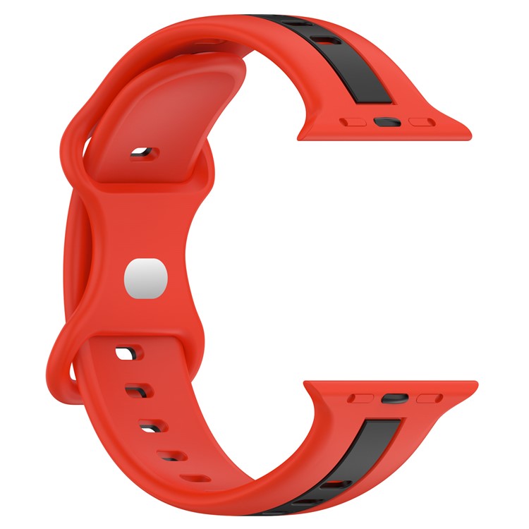 For Apple Watch Series 10 46mm / Ultra 2 Ultra 49mm / Series 9 8 7 45mm / 6 5 4 SE (2023) SE (2022) SE 44mm / 3 2 1 42mm Watch Strap Dual Color Silicone Watch Band - Red / Black