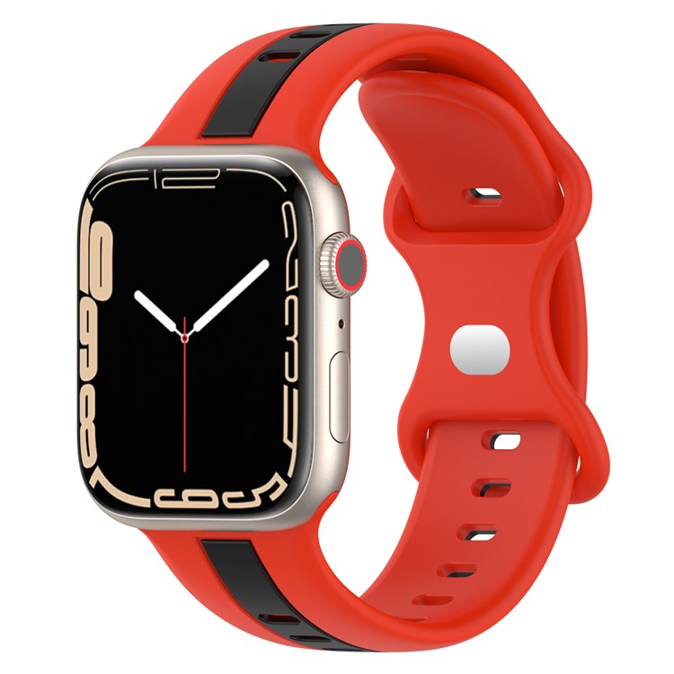 For Apple Watch Series 10 46mm / Ultra 2 Ultra 49mm / Series 9 8 7 45mm / 6 5 4 SE (2023) SE (2022) SE 44mm / 3 2 1 42mm Watch Strap Dual Color Silicone Watch Band - Red / Black