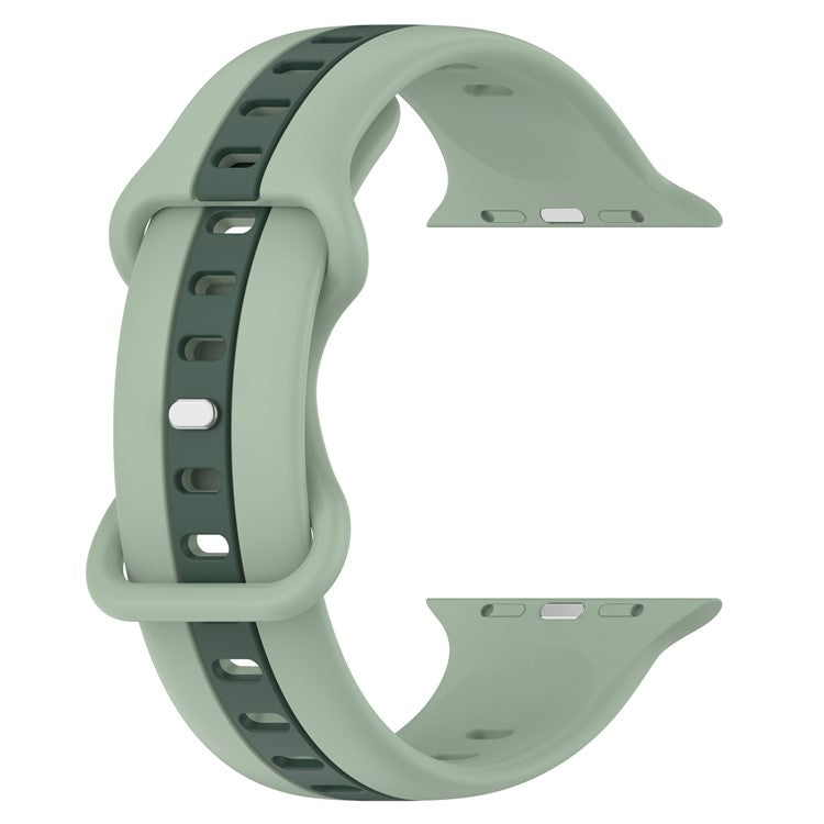 For Apple Watch Series 10 46mm / Ultra 2 Ultra 49mm / Series 9 8 7 45mm / 6 5 4 SE (2023) SE (2022) SE 44mm / 3 2 1 42mm Watch Strap Dual Color Silicone Watch Band - Light Green / Blackish Green