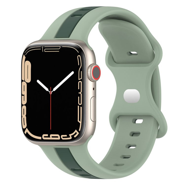 For Apple Watch Series 10 46mm / Ultra 2 Ultra 49mm / Series 9 8 7 45mm / 6 5 4 SE (2023) SE (2022) SE 44mm / 3 2 1 42mm Watch Strap Dual Color Silicone Watch Band - Light Green / Blackish Green