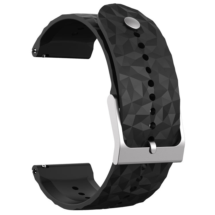 For Suunto 9 / 9 Baro Rhombus Pattern Watch Band 24mm Soft Silicone Replacement Strap - Black