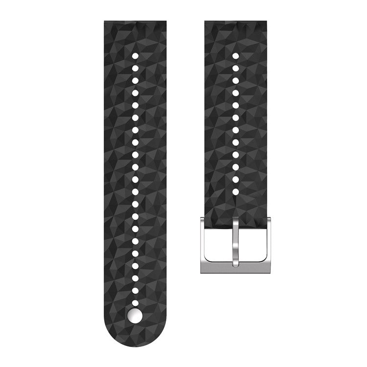For Suunto 9 / 9 Baro Rhombus Pattern Watch Band 24mm Soft Silicone Replacement Strap - Black