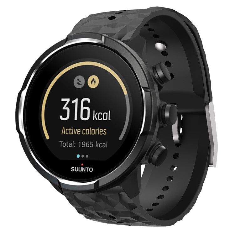 For Suunto 9 / 9 Baro Rhombus Pattern Watch Band 24mm Soft Silicone Replacement Strap - Black