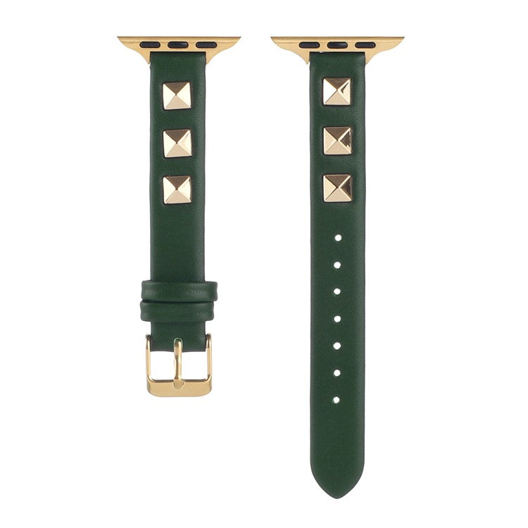 For Apple Watch Series 10 46mm / Ultra 2 Ultra 49mm / Series 9 8 7 45mm / 6 5 4 SE (2023) SE (2022) SE 44mm / 3 2 1 42mm Smartwatch Strap Genuine Leather Band - Blackish Green