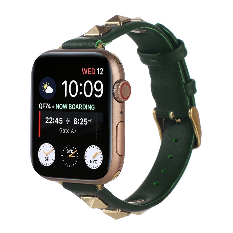 For Apple Watch Series 10 46mm / Ultra 2 Ultra 49mm / Series 9 8 7 45mm / 6 5 4 SE (2023) SE (2022) SE 44mm / 3 2 1 42mm Smartwatch Strap Genuine Leather Band - Blackish Green