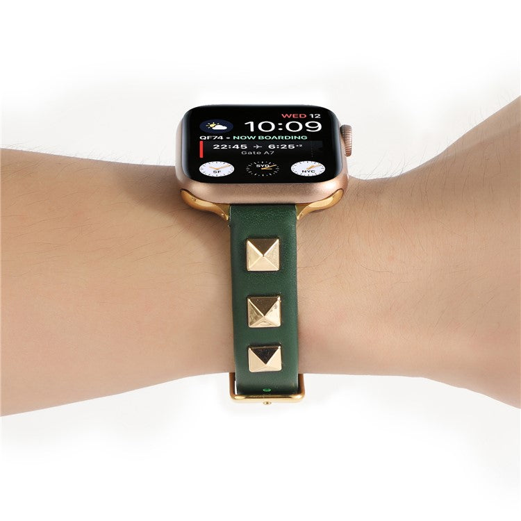 For Apple Watch Series 10 46mm / Ultra 2 Ultra 49mm / Series 9 8 7 45mm / 6 5 4 SE (2023) SE (2022) SE 44mm / 3 2 1 42mm Smartwatch Strap Genuine Leather Band - Blackish Green